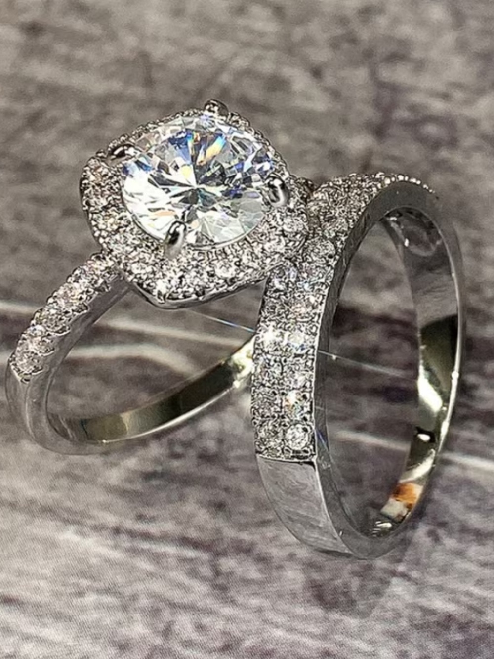 Shiny 2pcs Imitation Zirconia Decorated Ring, Engagement, Wedding Anniversary.